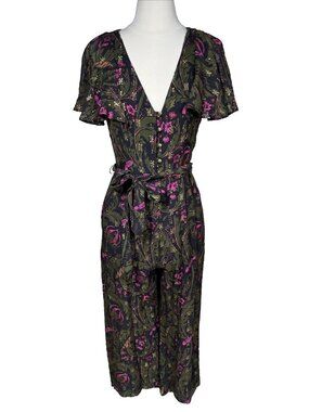 ETT:TWA by Anthropologie Brenda Jumpsuit Emerald Green Pink Gold Size 0